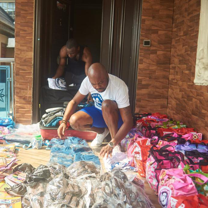 Donation of School Materials (school uniforms, exercise books, pencils, erasers, school bags, school sandals and more) on multiple occasions to kids in school​​